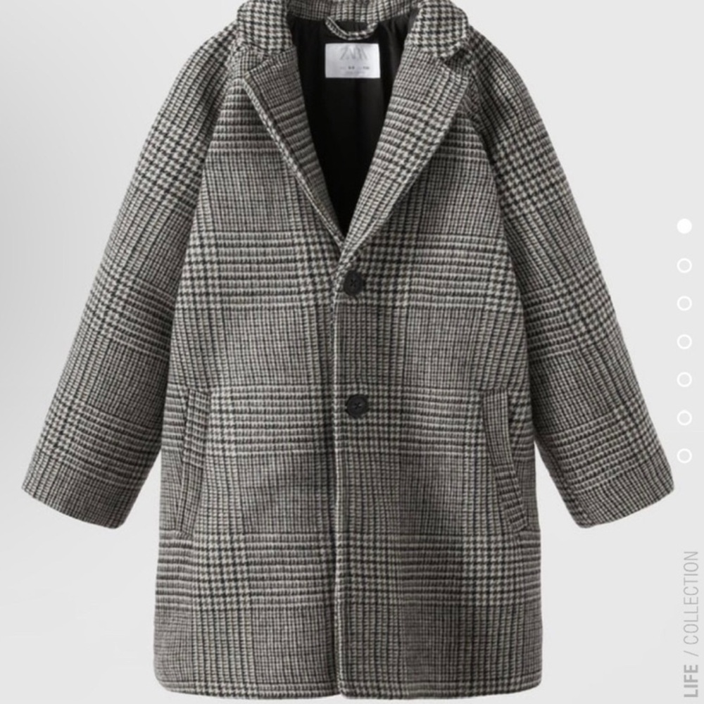 Zara Black and Gray Checkered Coat